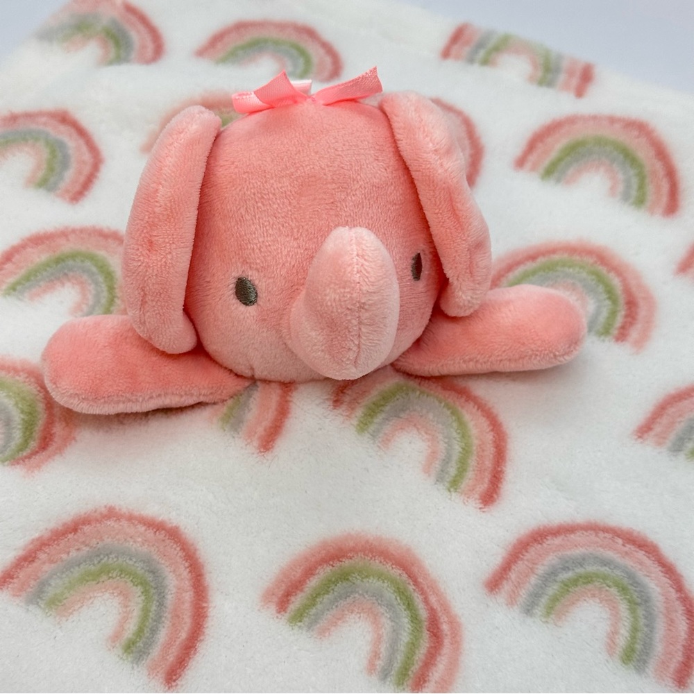 Baby Essentials Pink Elephant Plush White Lovey Security Blanket Rainbows 2023 - Picture 3 of 14